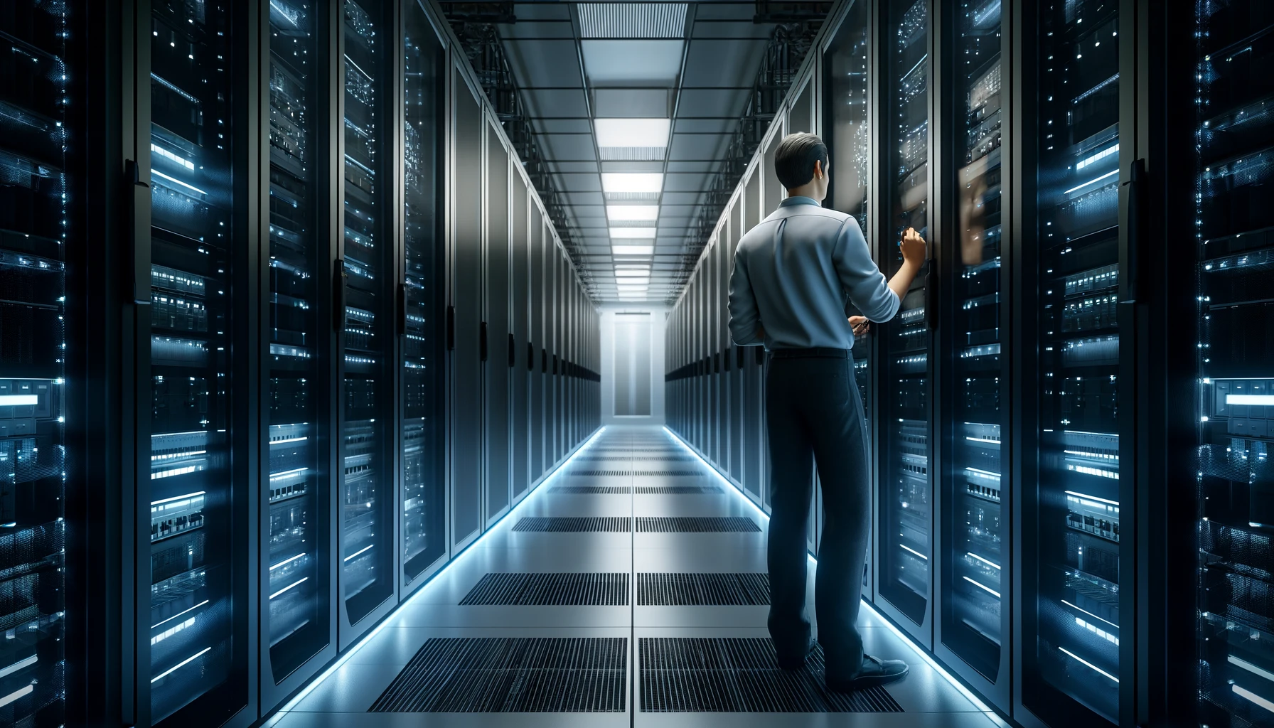 Person working on server racks